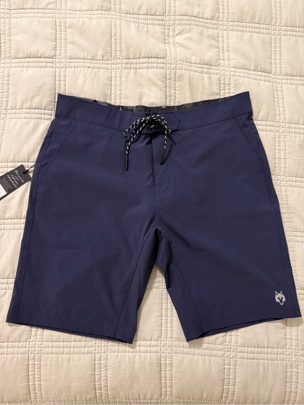 Men's Navy Swim Board Shorts with Wolf Head Logo - SIZE 36 waist